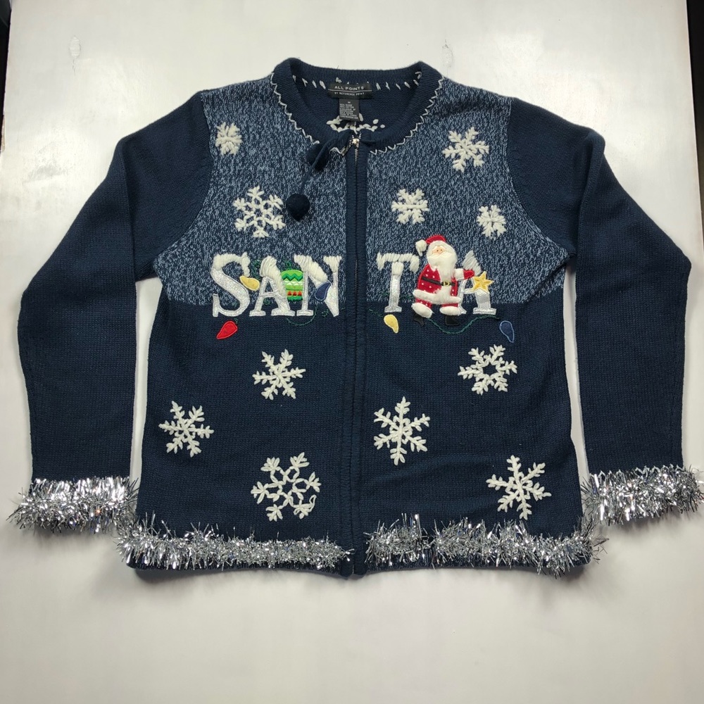 Ugly Sweater Christmas Santa Snowflake Tinsel